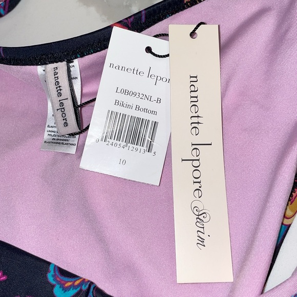 Nanette Lepore swim Bikini Floral print Black Aqua Pink 10 misses - Picture 3 of 12